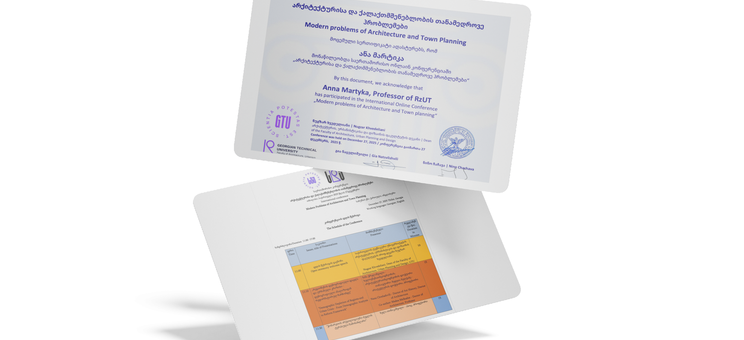 Potwierdzenie uczestnictwa dr hab. inż. arch. Anny Martyki, Prof. PRz w międzynarodowej konferencji naukowej organizowanej przez Georgian Technical University