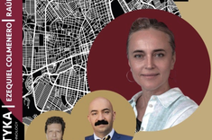 Plakat prezentujący IX edycję warsztatów Arquitópicos na Uniwersytecie Panamericana oraz głównych tutorów: dr hab. inż. arch. Annę Martykę, prof. PRz, dr Ezequiela Colmenero Acevedo i dr Raúla Alberto Dávilę