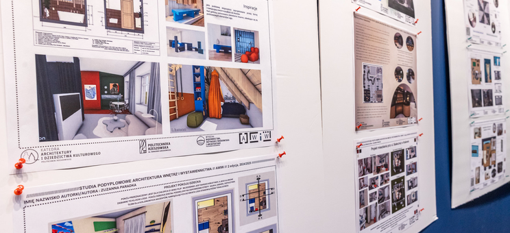 Wystawa wybranych prac projektowych absolwentów kierunku Architektura Wnętrz i Wystawiennictwa.